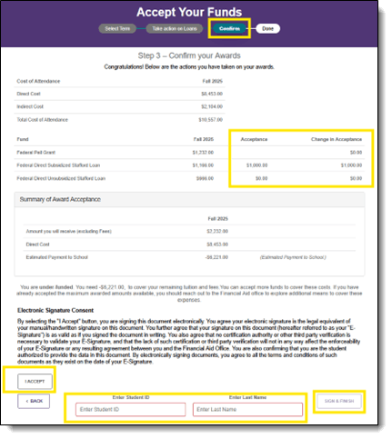 SFP Accept Your Funds page, step 3, Electronic Consent