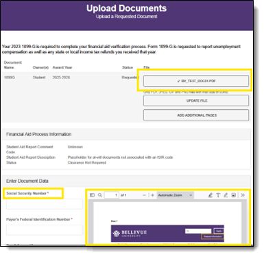 SFP Document Upload panel