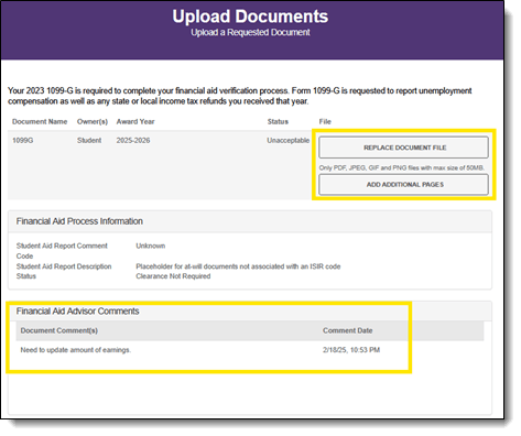 SFP Document Upload panel