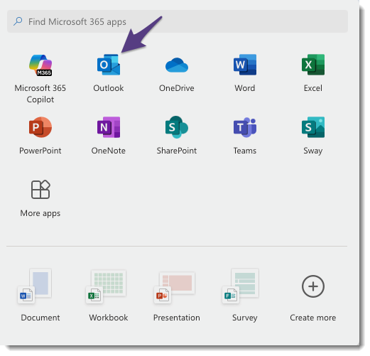 View of Outlook Icon App Panel Location